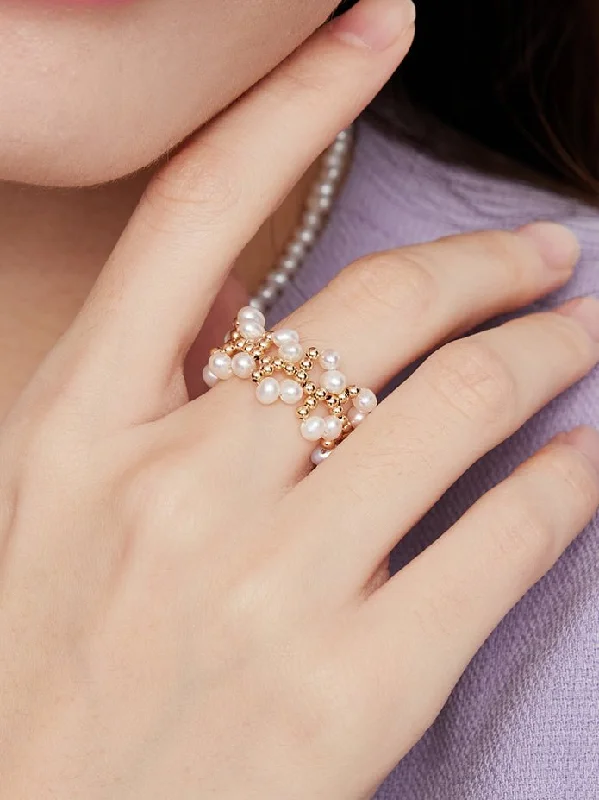 women's diamond wedding rings-Embellished Series Soft Chain Lace Pearl Ring