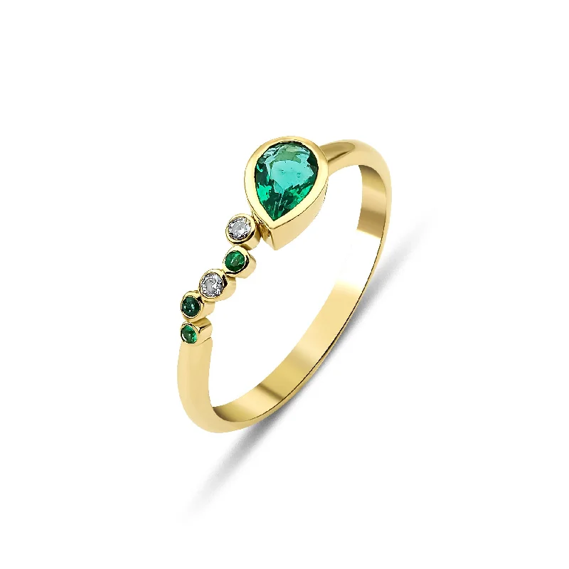 women's 14k gold rings-Seraphina Wing 18K Gold Ring w. Emeralds & Diamonds