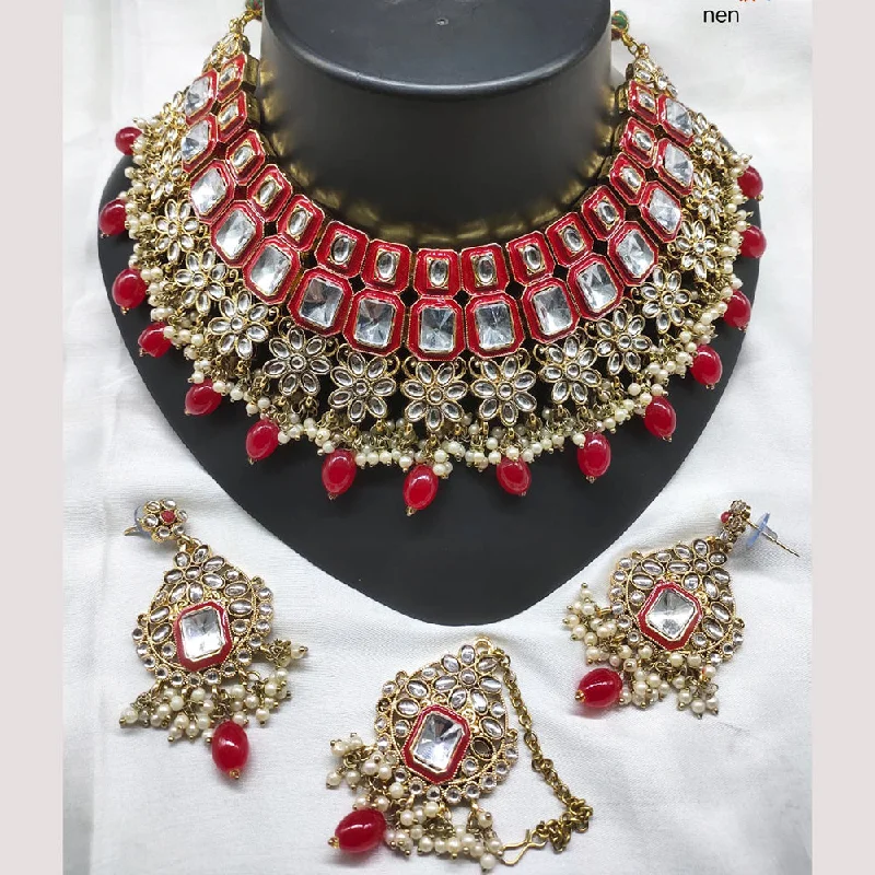 women's designer necklaces-Lucentarts Jewellery  Gold Plated Kundan And Meenakari Choker Necklace Set