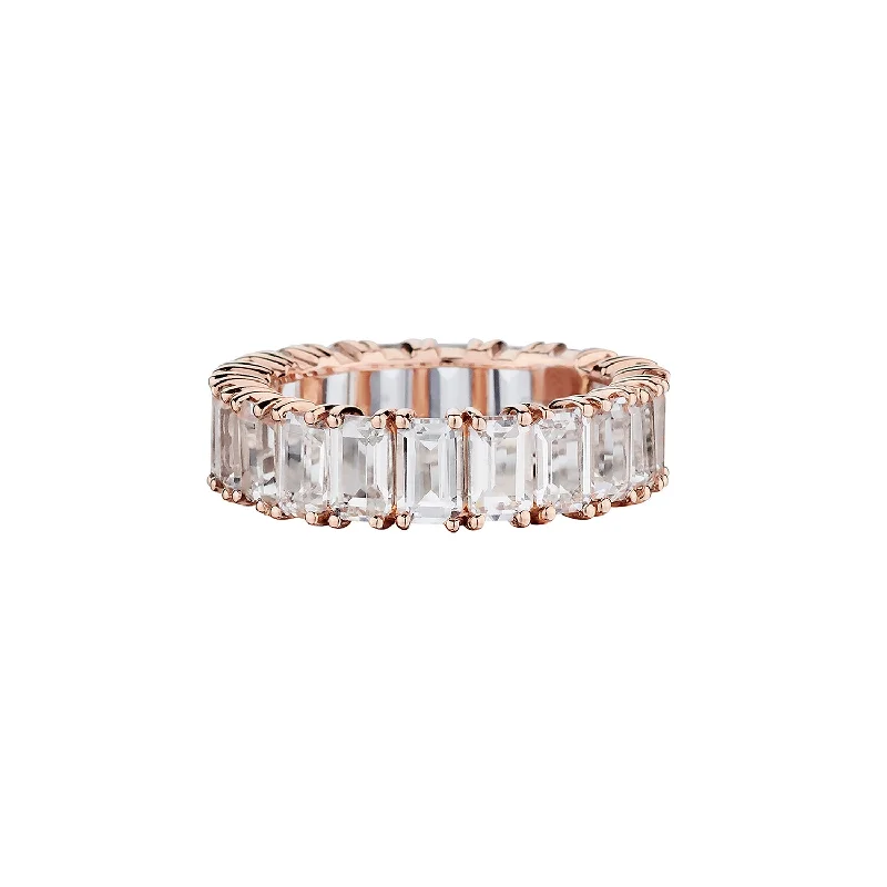 women's birthstone jewelry rings-WHITE TOPAZ ETERNITY BAND