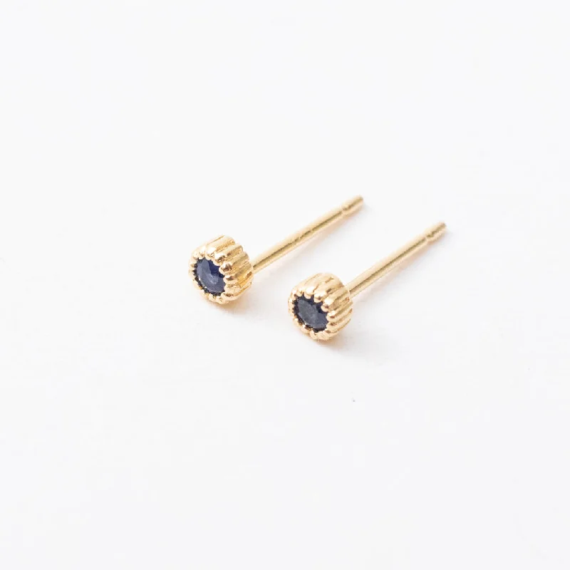 women's handmade earrings-Gold Vermeil & Blue Sapphire Milgrain Studs