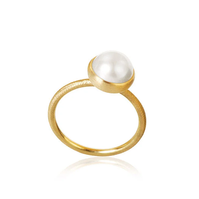 women's sterling silver engagement rings-Small Pacific 18K Gold Ring w. White Pearl