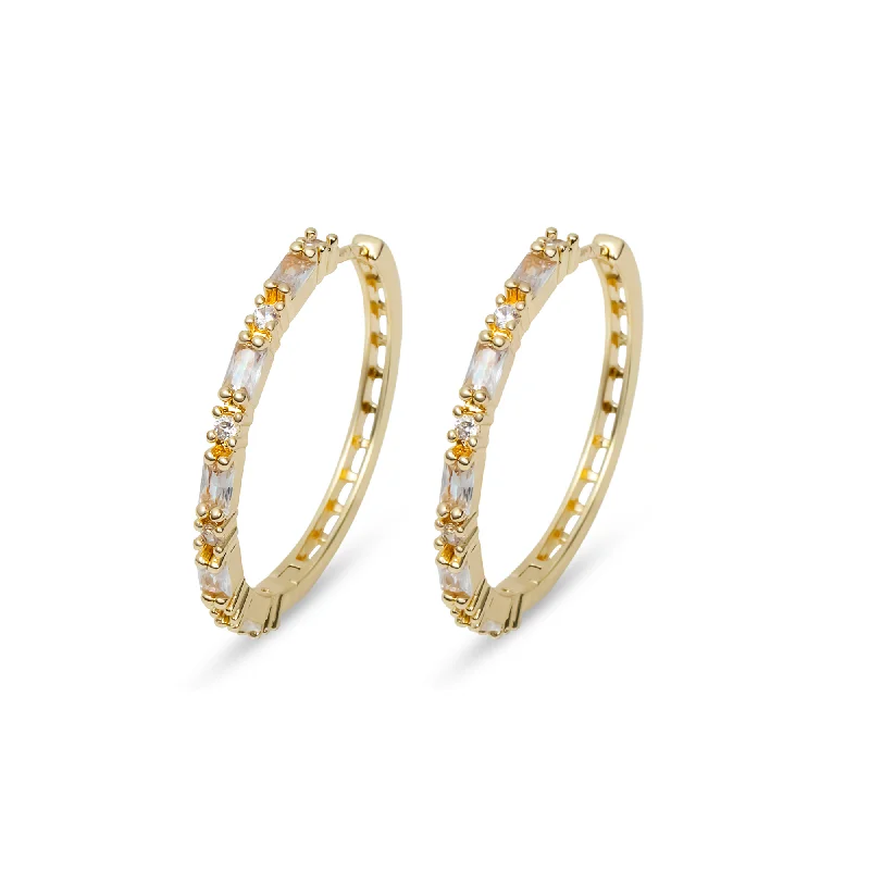 women's star earrings-THE PAVE EMERALD CUT HEIRLOOM HOOPS