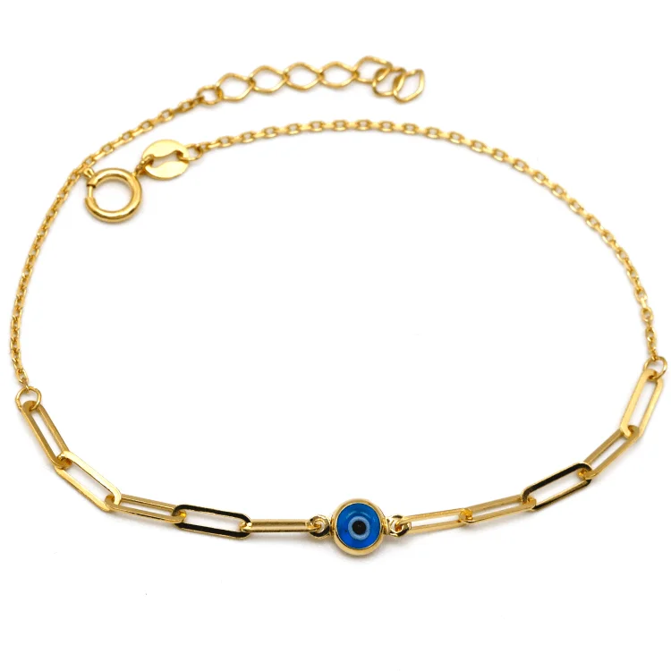 women's infinity bracelets-Real Gold Evil Eye Paper Clip Adjustable Size Bracelet 1448-V BR1518