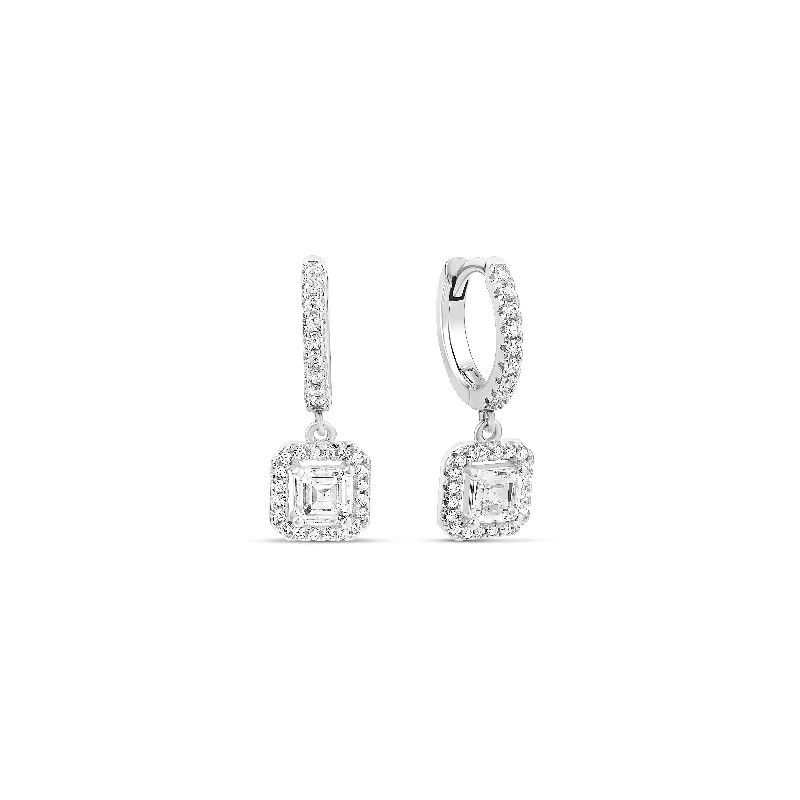 women's cubic zirconia earrings-The Silver Baguette Pave Huggies