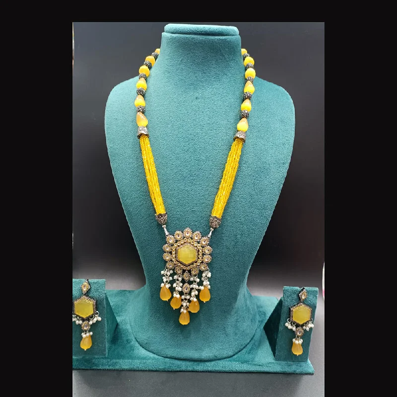 women's luxury necklaces-Manisha Jewellery Gold Plated Crystal Stone & Beads Long Necklace Set