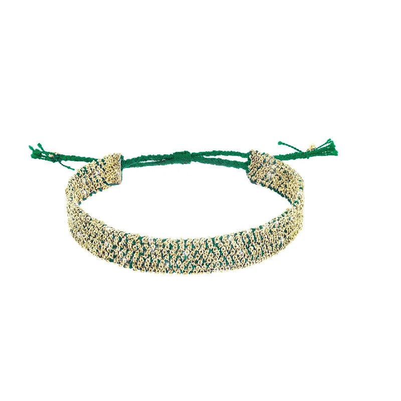 women's charm bracelets-Green and Gold Fringe Bracelet