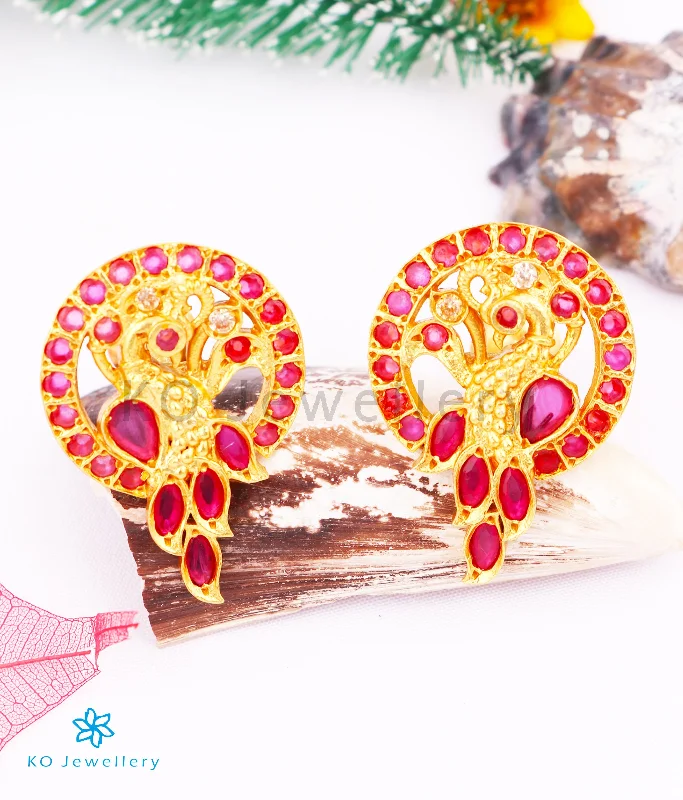 women's wedding earrings-The Mor Silver Ear-studs (Red)