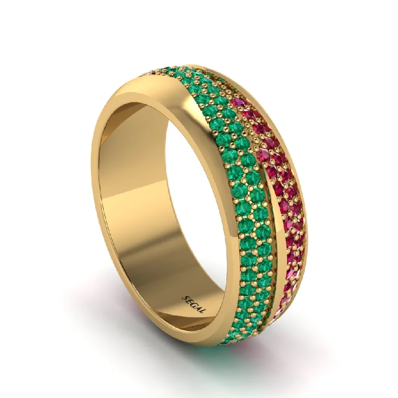 bridal rings with engagement stones-1.4Ct Emerald & Ruby Eternity Wedding Ring - Merritt No. 49