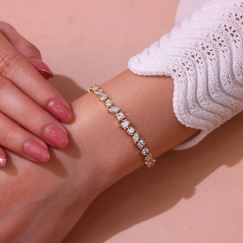 women's gemstone bracelets-Multi Shape Diamond Tennis Bracelet