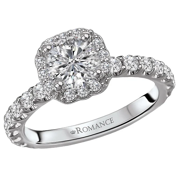 princess cut engagement rings-14K White Gold Halo Semi-Mount Romance Collection Wedding Ring.