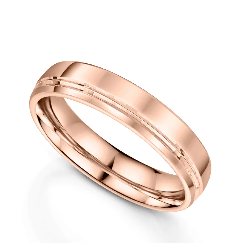 custom solitaire engagement rings-18ct Rose Gold Polished Half-Lined Flat Court Wedding Ring