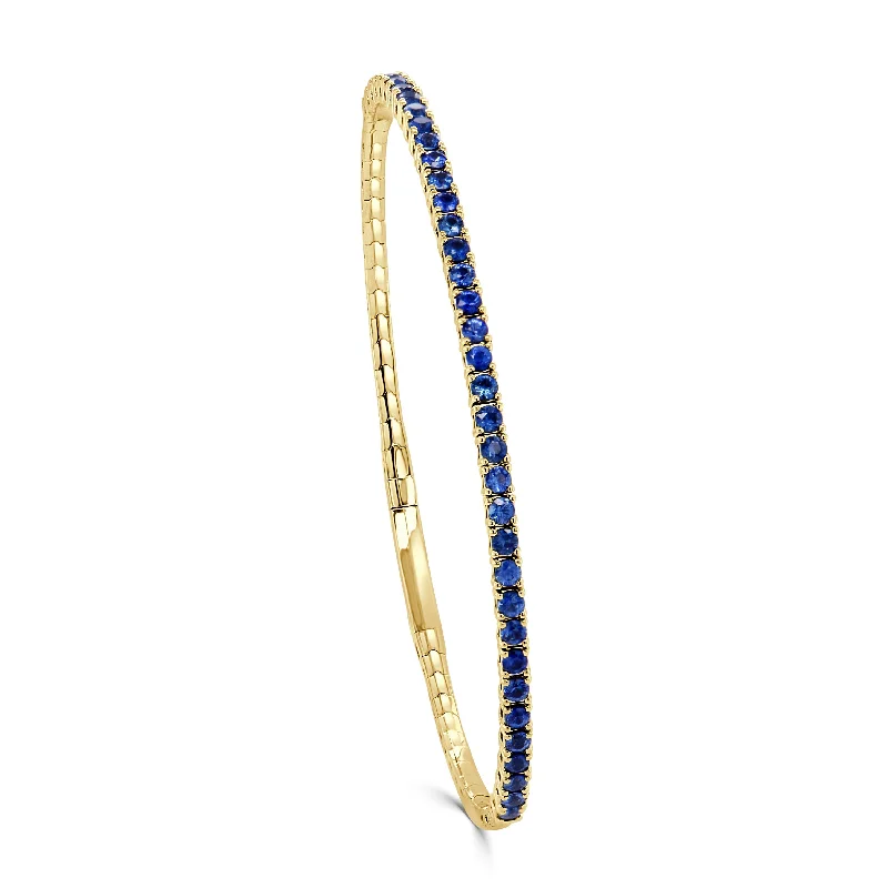 women's unique bangle bracelets-14K Gold & Blue Sapphire Flexible Bangle