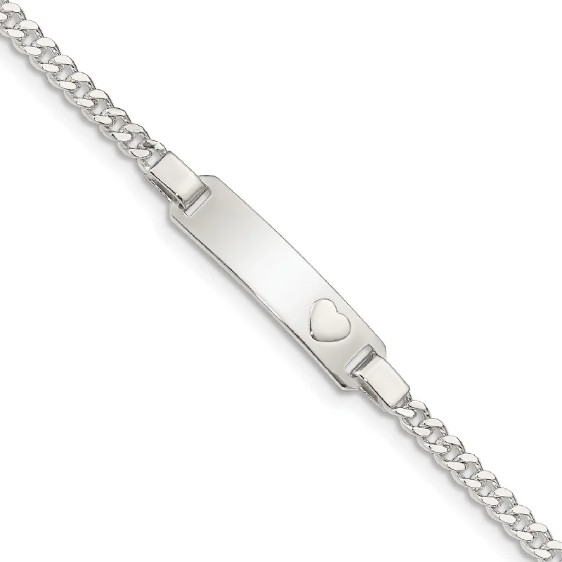 women's modern bracelets-Sterling Silver 6-inch 6MM Childrens Lobster Clasp ID Heart Bracelet