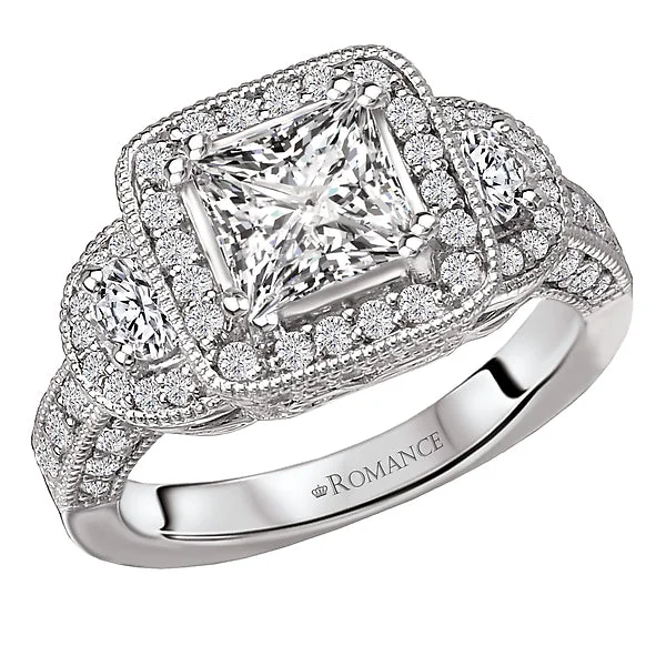 platinum solitaire engagement rings-14K White Gold Semi-Mount Romance Collection Wedding Ring.