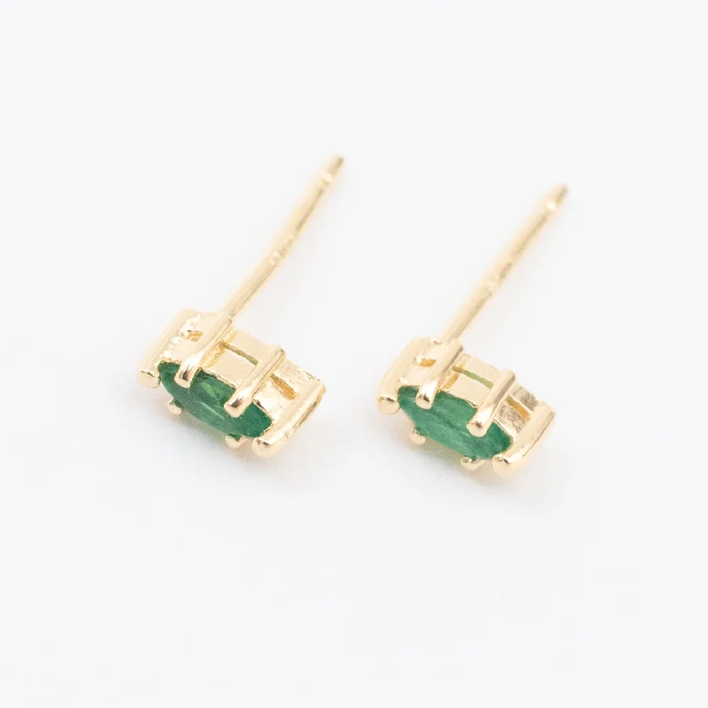 women's ethnic jewelry earrings-Gold Vermeil Marquis Emerald Claw Shaped Studs