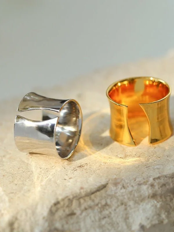 women's two-tone rings-Simple Glossy Wide Open Ring