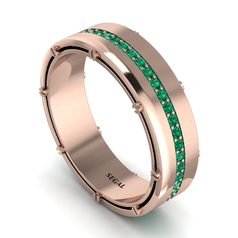 modern engagement rings with diamonds-Emerald Eternal Elegance Men’s Wedding Ring - Roman No. 5