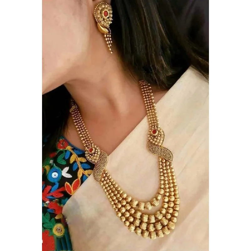 women's moon necklaces-India Art Gold Plated Long Necklace Set