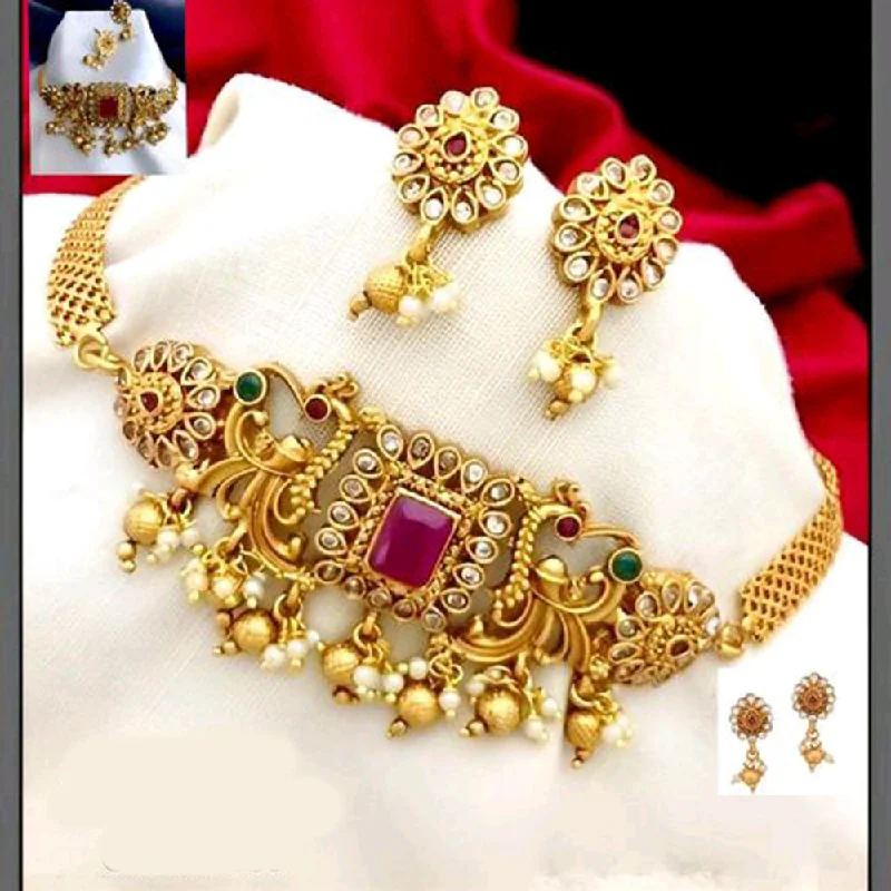 women's chic necklaces-Shree Chamunda Jewellers Gold Plated Pota Choker Necklace Set