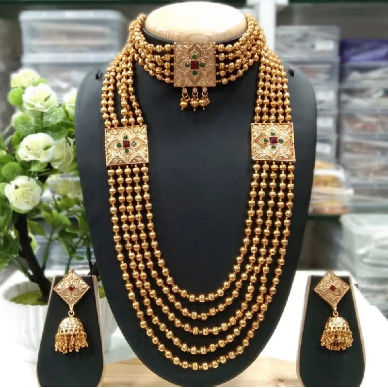 women's chunky statement necklaces-Manisha Jewellery Gold Plated Double Necklace Set