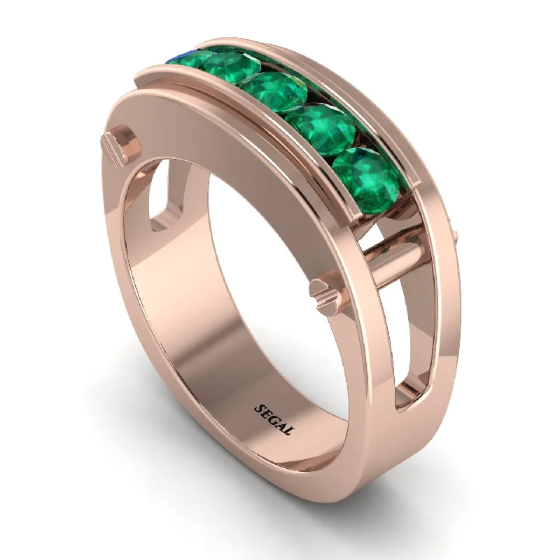 bridal rings with engagement stones-Emerald Five-Stone Classic Gold Wedding Ring - Casey No. 5