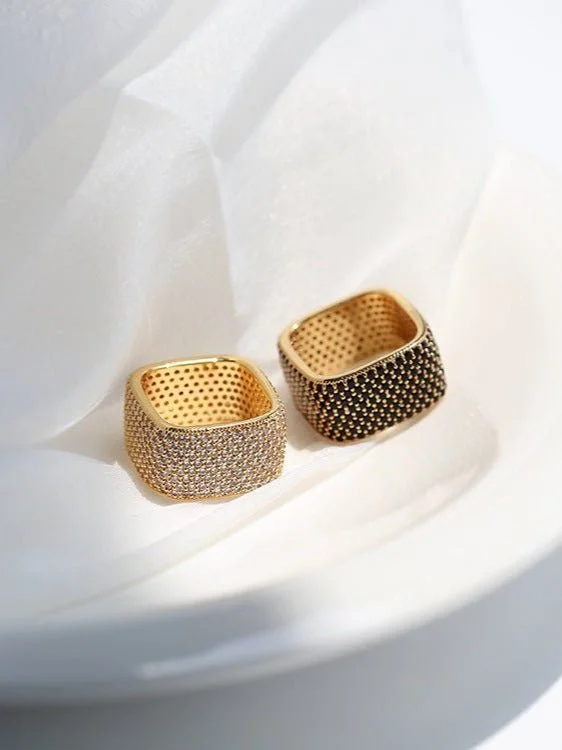 women's high-end rings-Square Micropaved Zirconia Ring