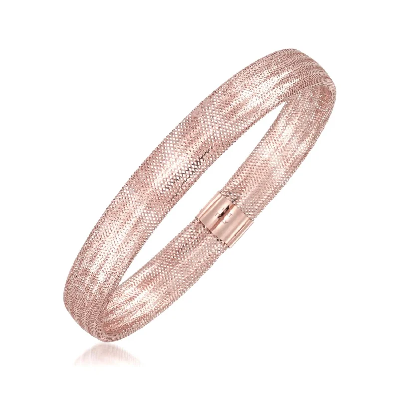 women's bohemian bracelets-14KT Rose Gold 7.25-inch Bangle Mesh Bracelet