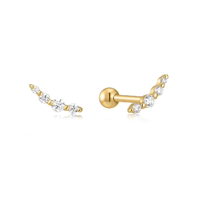 women's art deco earrings-Gold Graduated CZ Bar Studs