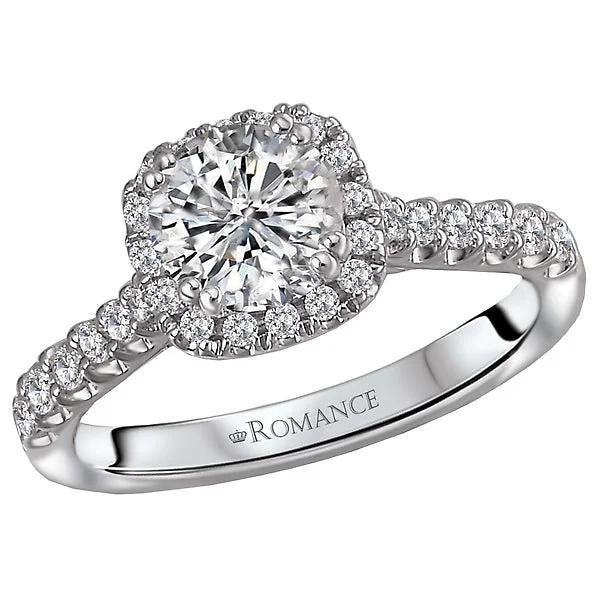 engagement rings with princess cut diamonds-14K White Gold Halo Semi-Mount Romance Collection Wedding Ring.