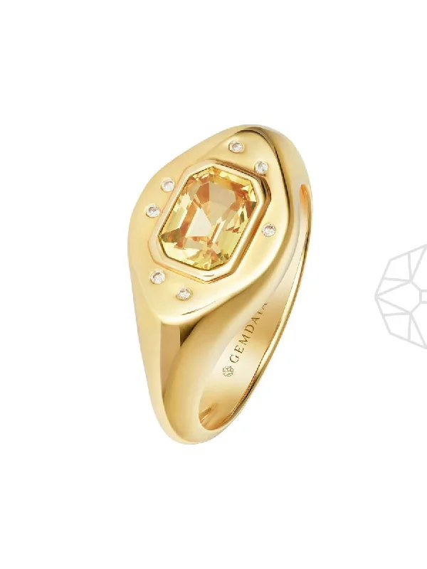 women's romantic rings-Yellow Sapphire 14K Gold Signet Ring