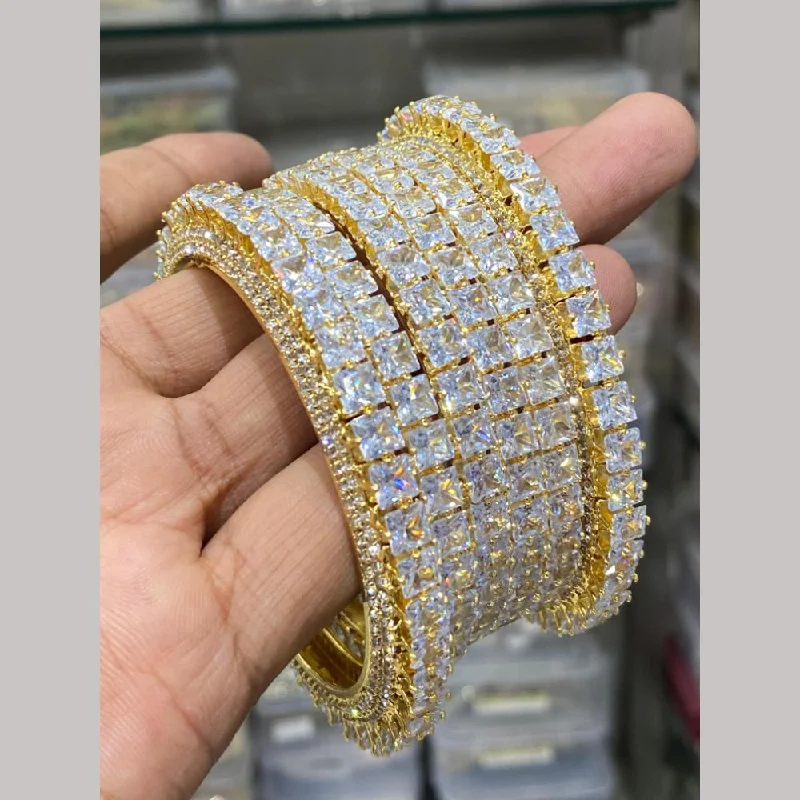 women's custom bracelets-Hira Collections Gold Plated American Diamond Bangles Set