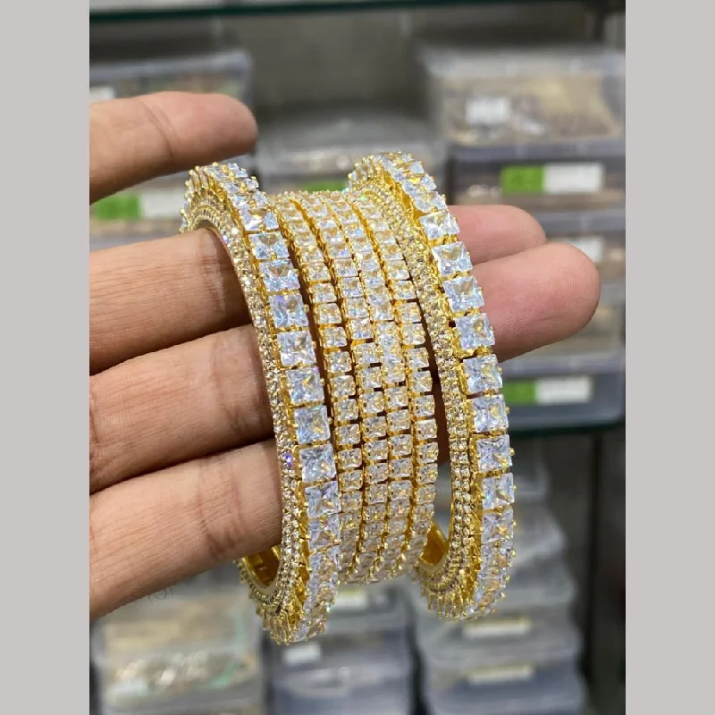 women's gold bracelets-Hira Collections Gold Plated American Diamond Bangles Set