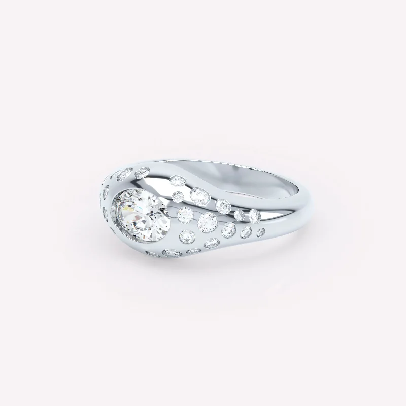 women's dainty rings-Curve Scattered Signet 18K Whitegold Ring w. Diamonds