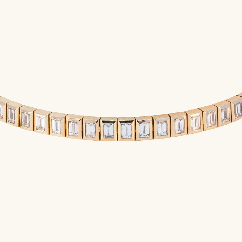 women's minimalist gold bangles-Bezel Set Baguette Lab Diamond Tennis Bracelet