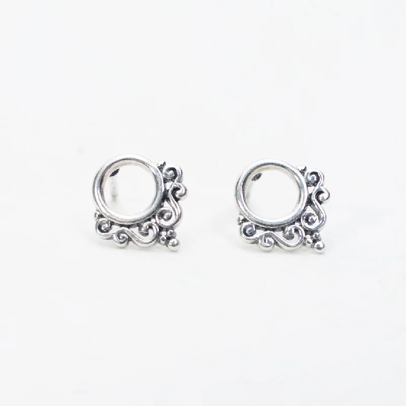 women's geometric earrings-Small Silver Scroll Studs