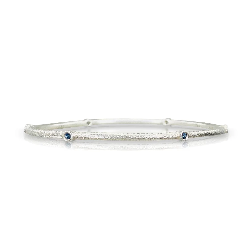 women's trendy leather bangles-Sputnik Bangle in Sterling Silver with Blue Sapphires