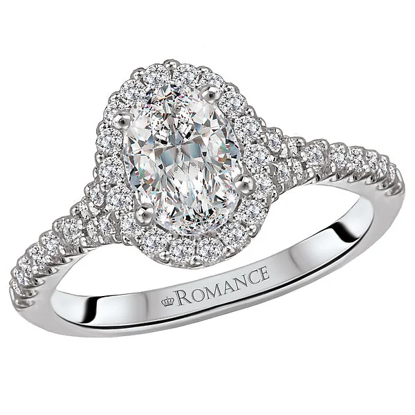 emerald engagement rings with diamonds-14K White Gold Halo Semi-Mount Romance Collection Wedding Ring.