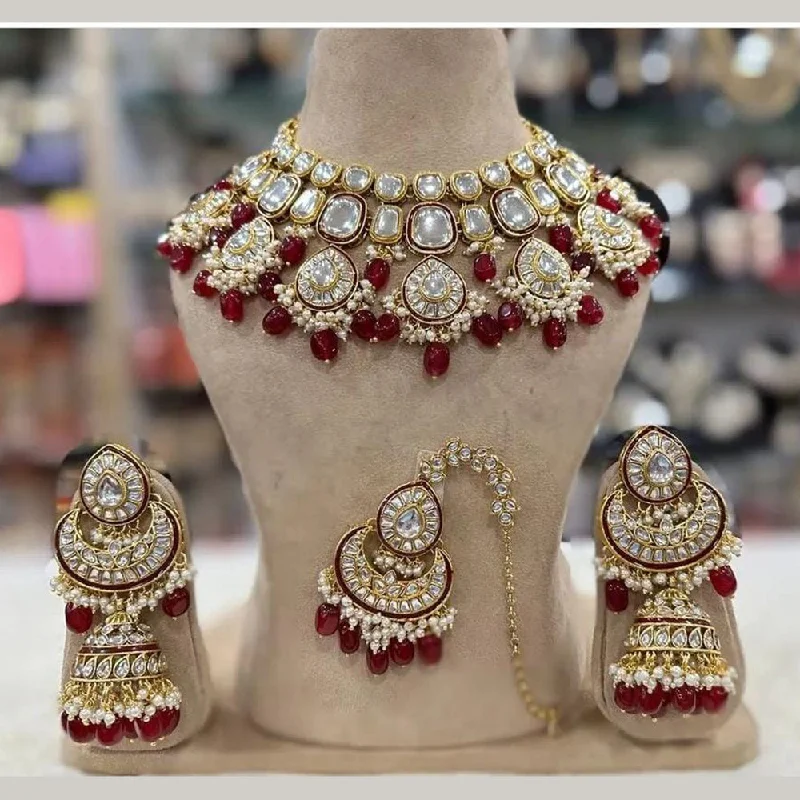 women's vintage-style necklaces-Sai Fashion Gold Plated Kundan Stone Necklace Set