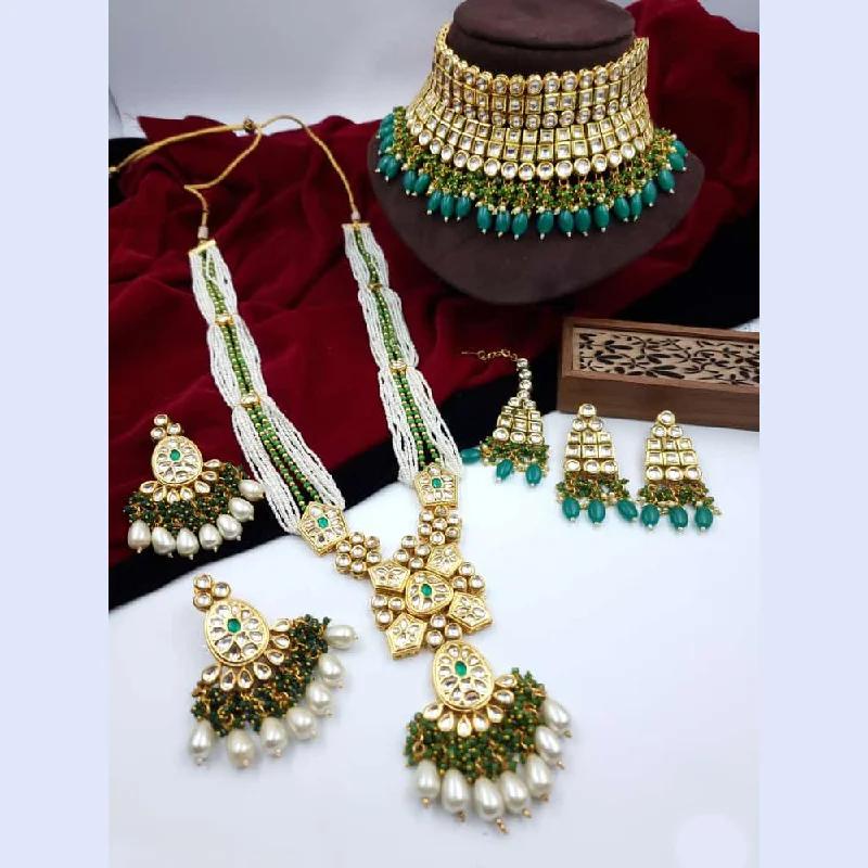 women's cubic zirconia necklaces-JCM Gold Plated Kundan Stone Double Necklace Set