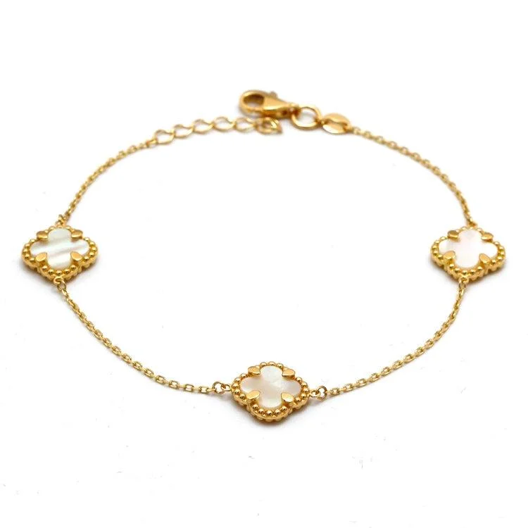 women's vintage-inspired bracelets-Real Gold 3 Clover Pearl White Bracelet (19 C.M) - Model GZJVN1792 BR1757