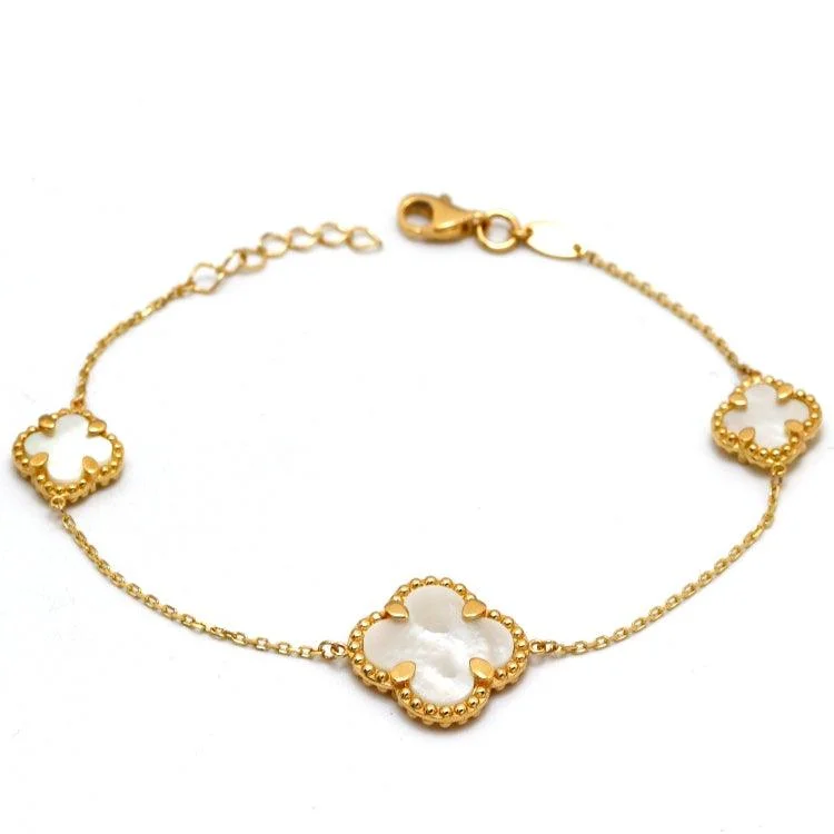 women's elegant cuff bracelets-Real Gold 3 Clover Pearl White Bracelet (19 C.M) - Model GZJVN1809 BR1758