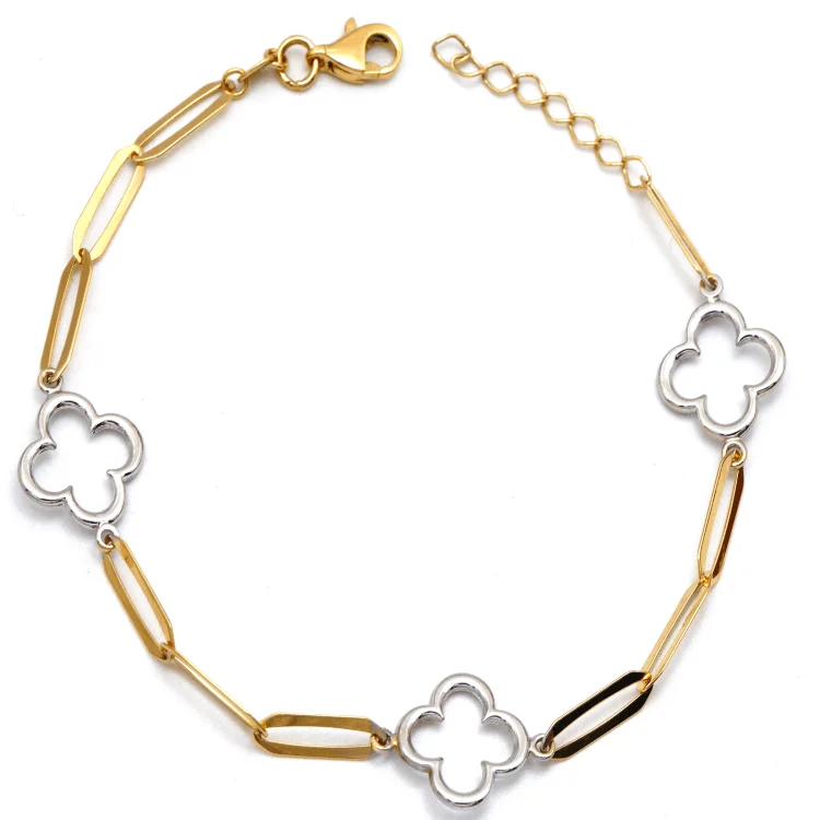 women's delicate bangles-Real Gold 2 Color GZVC 3 Clover Paper clip Bracelet GZJVN1306 BR1648