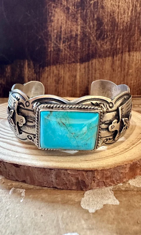 women's simple bangles-MARCELLA JAMES NAVAJO Turquoise Silver Cuff 70g