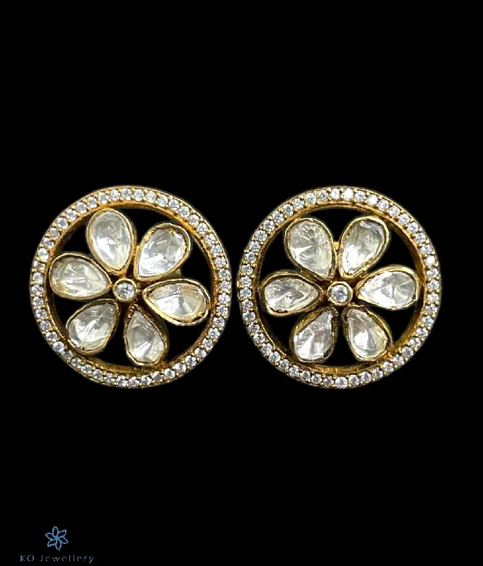 women's vintage earrings-The Aynas Silver Kundan Ear-Stud