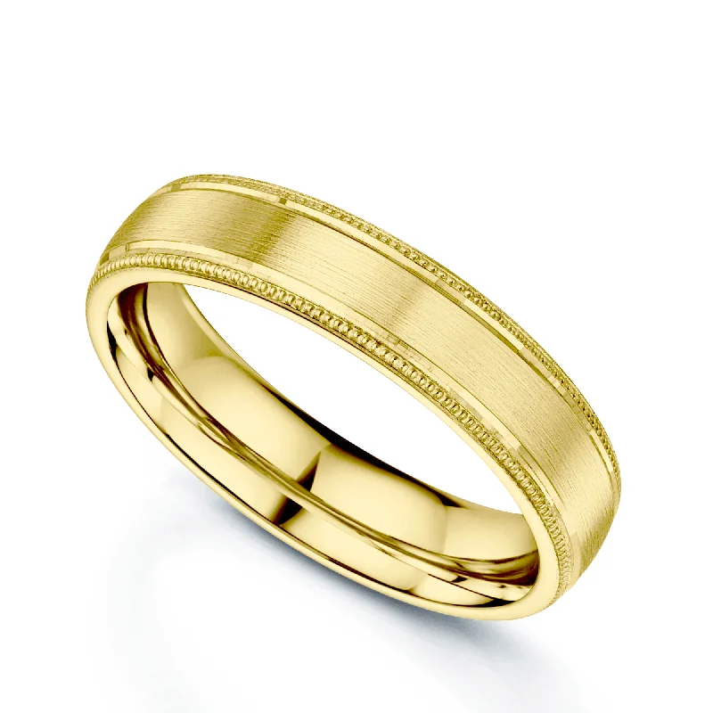 designer engagement rings-18ct Yellow Gold Matt Court Shape Wedding Ring with Polished & Millgrain Edges