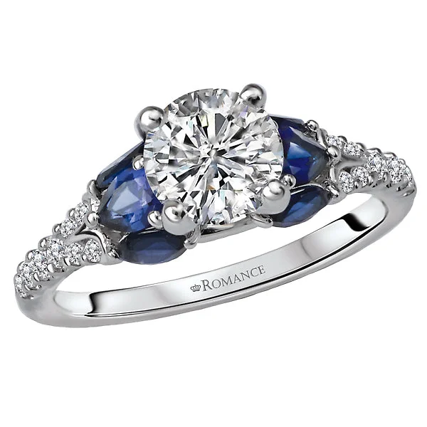 antique engagement rings-14K White Gold Sapphire and Semi-Mount Romance Collection Wedding Ring.