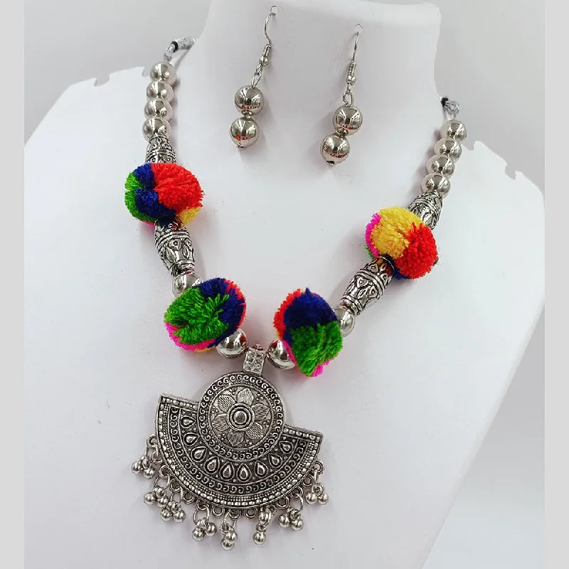 women's vintage necklaces-Kavita Art Oxidised Plated Navratri Special Pom Pom Necklace Set