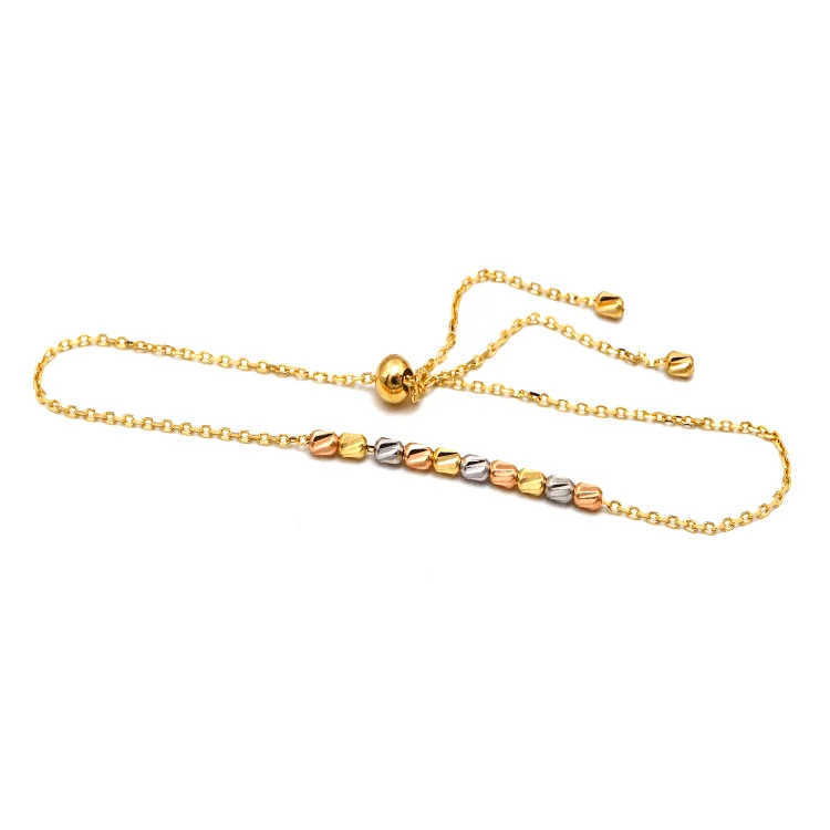 women's luxury tennis bracelets-Real Gold Luxury 3-Color Beads Adjustable Chain Bracelet - Model 9815 BR1672