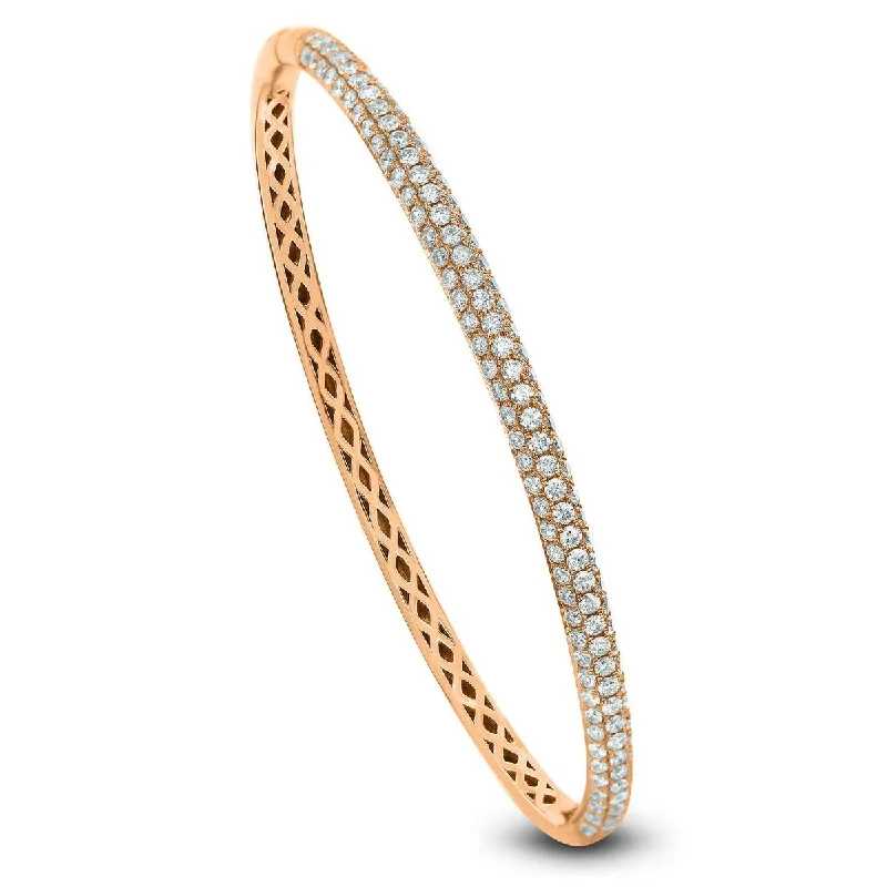 women's boho-style bracelets-18KT Gold 2 CTW Diamond Oval Bangle Bracelet